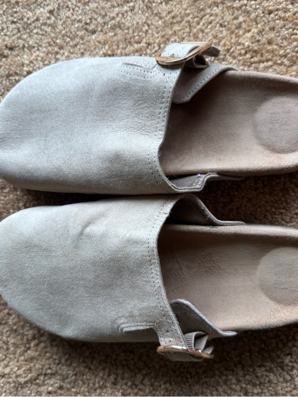 Time and Tru Taupe Suede Slip-On Mules with Buckle